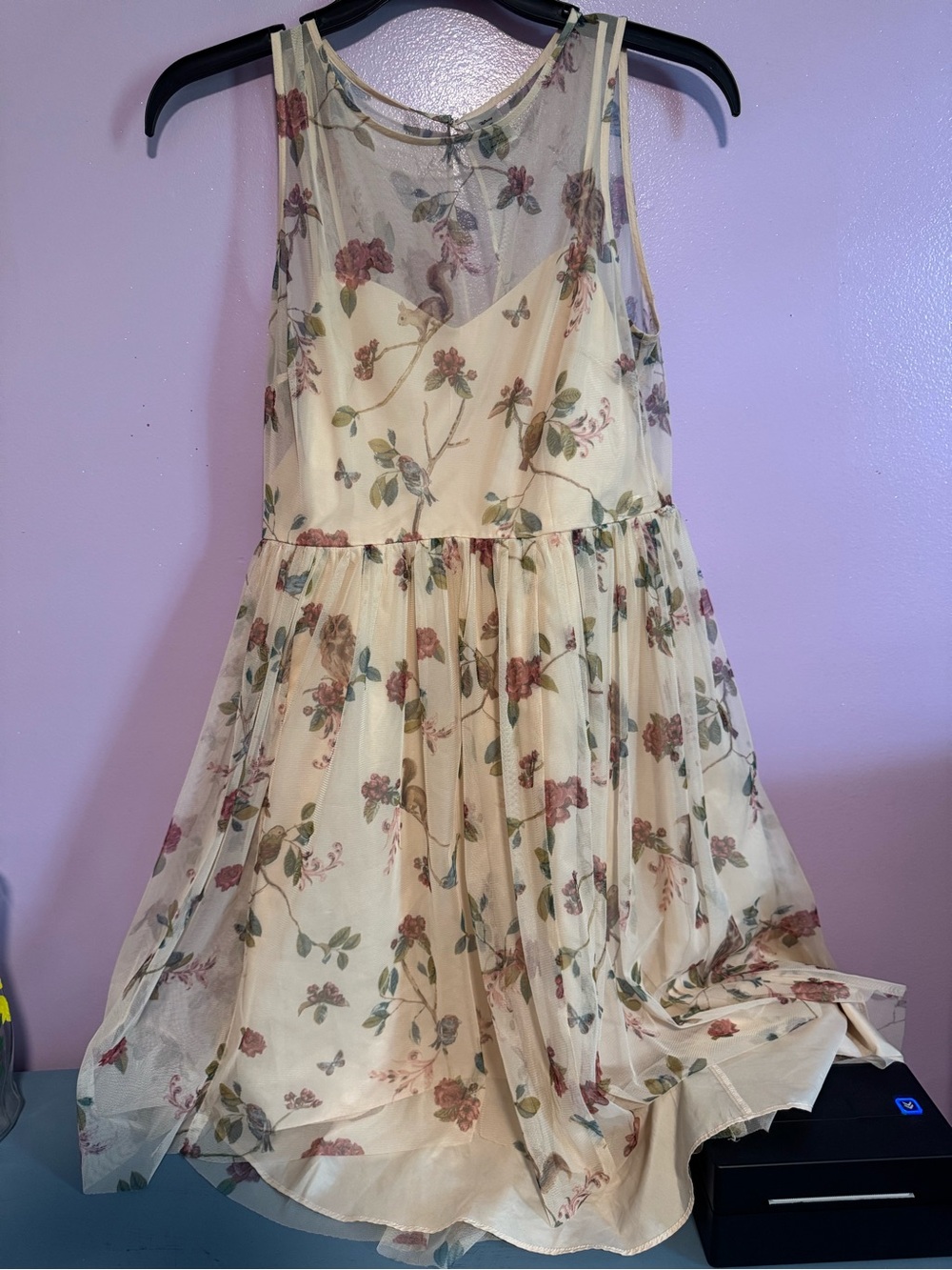 LC Lauren Conrad Cream Floral Mesh Sundress with Pink Roses